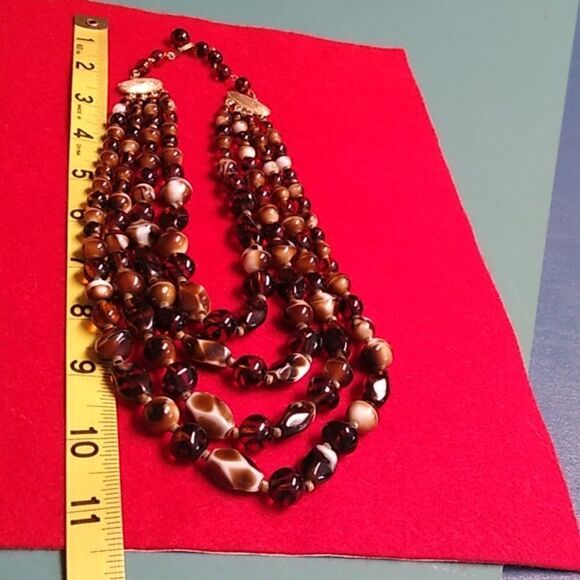 Faux Tiger Eye Graduated Shapes  & Sized Beads Multiple Strands Gold Tone - Picture 8 of 11